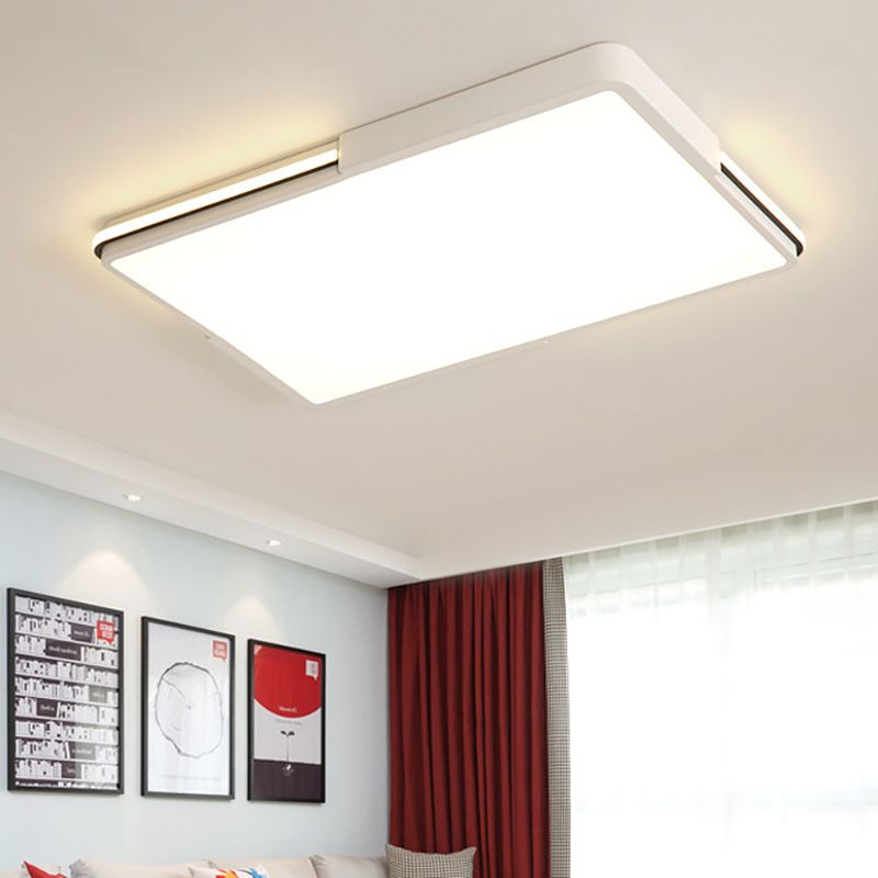 White Square/Rectangular LED Flush Mount Light Simple 16"/19.5"/35.5" Wide Acrylic Bedroom Ceiling Lamp in Warm/White Light