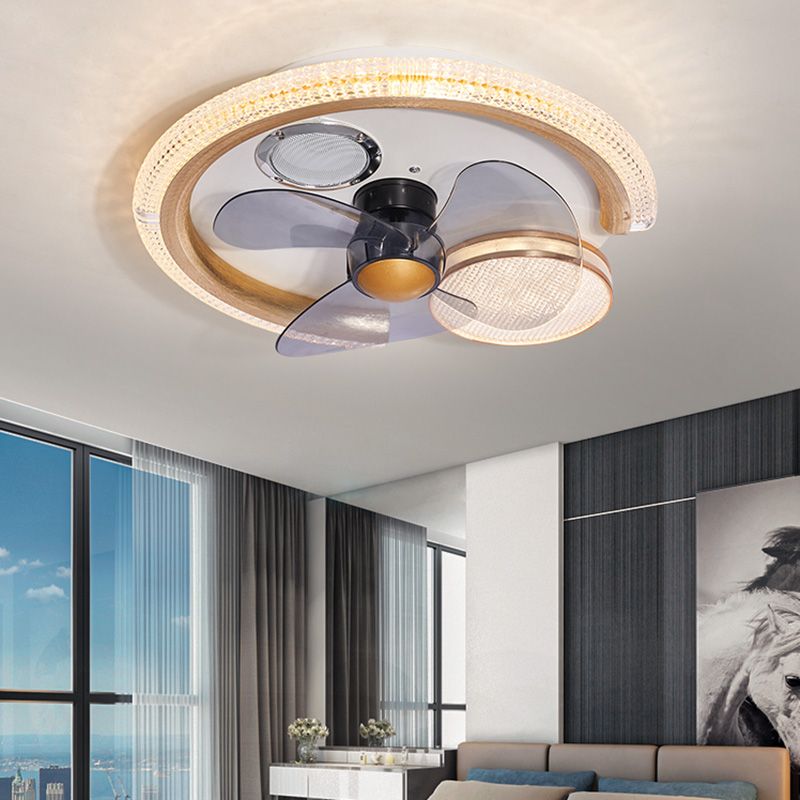 Smart Bluetooth Music Runde Lüfterlampe Minimalistische Acrylschlafzimmer halb Flush Licht in Weiß