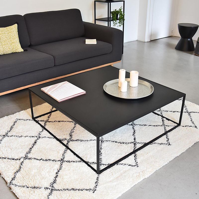 Mid-Century Modern Iron Coffee Table Black Finish Square Cocktail Table