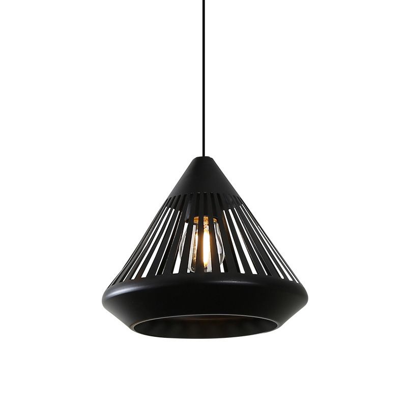 Single Iron Hanging Light Kit Vintage Black/White Diamond Cage Bistro Pendant Lighting Fixture