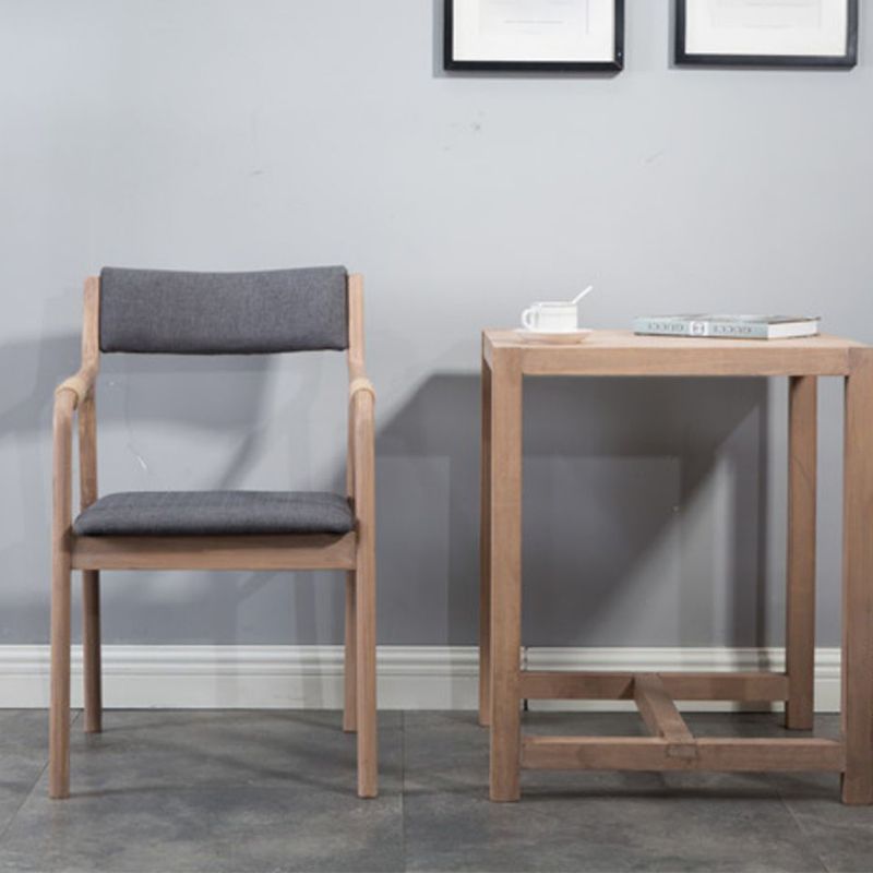 Sillón de comedor tapizado, silla individual con brazo trasero abierto de madera curvada y patas de madera