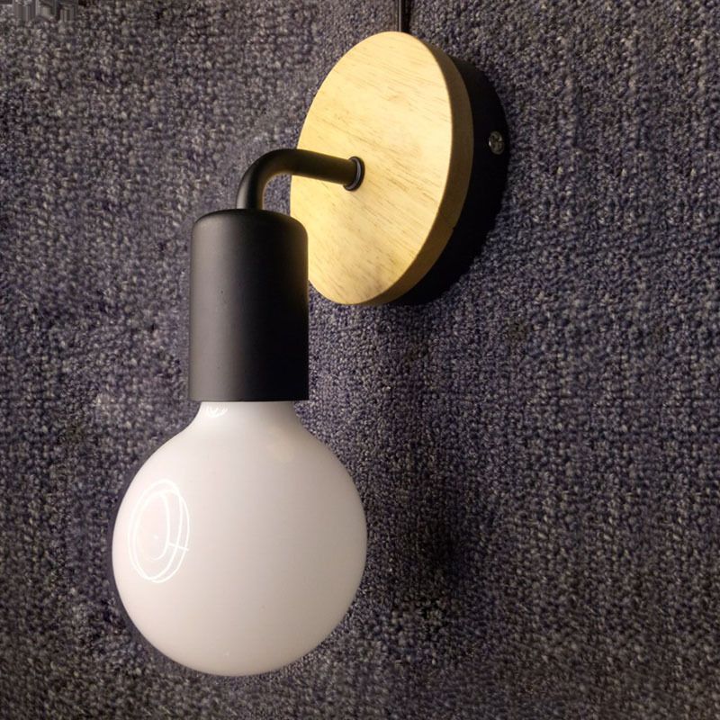 Modern Creative Wood Wall Lamp 1-Light Bare Bulb Wall Light for Bedroom