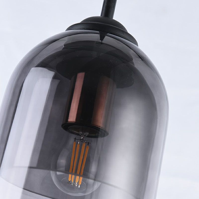 Cloche Smoke Gray Glass Hangluchting Modern 1 kop Zwart Hangende verlichtingsarmatuur