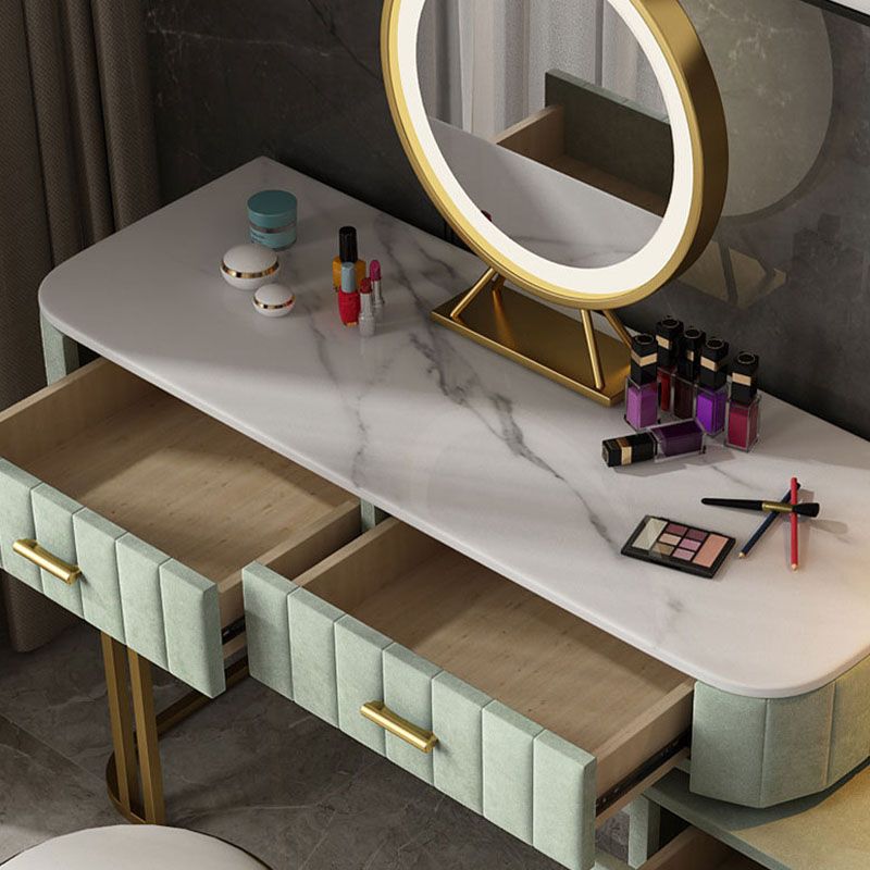 Glam Bedroom 5-Drawers Marble Metal Straight Feet Make-up Vanity