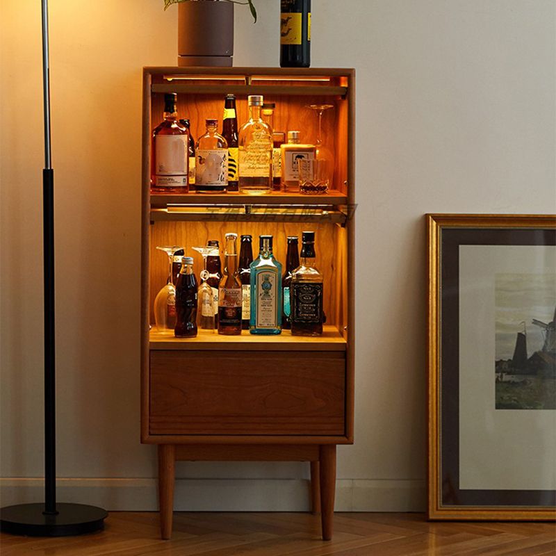 Solid Wood Cabinet Natural Glass Paned Accent Cabinet with Doors