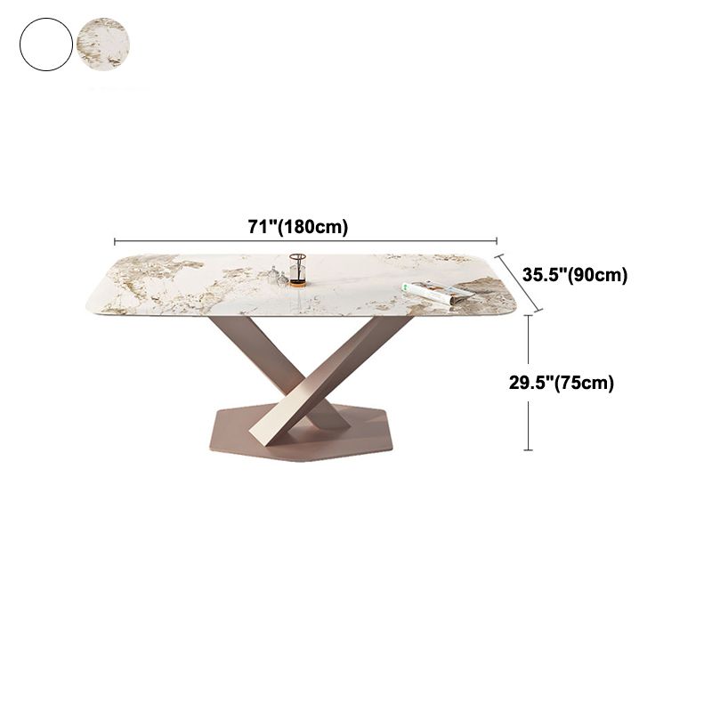 Modern Rectangle Dining Table Sintered Stone Table with Pedestal Base