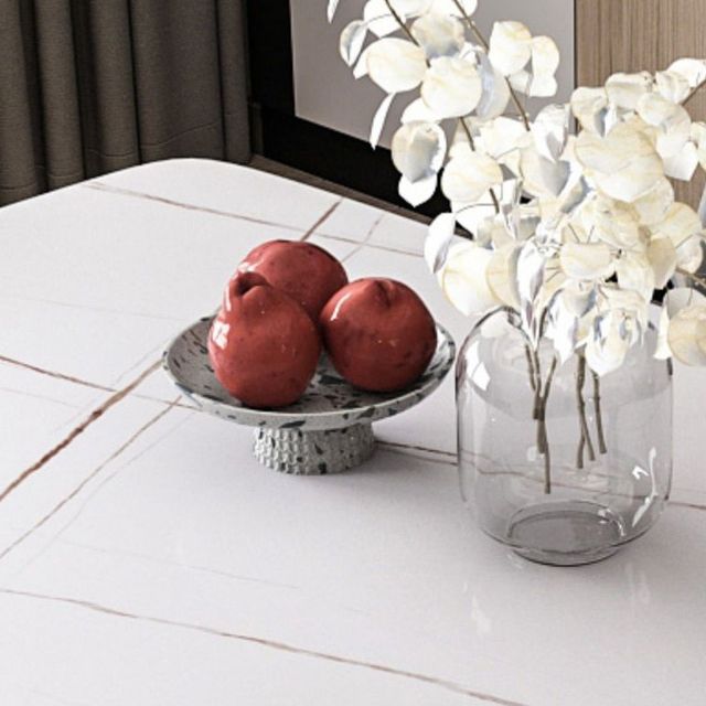 Modern Style Sintered Stone Dining Table with White Rectangle Shape Table and 4 Legs Base
