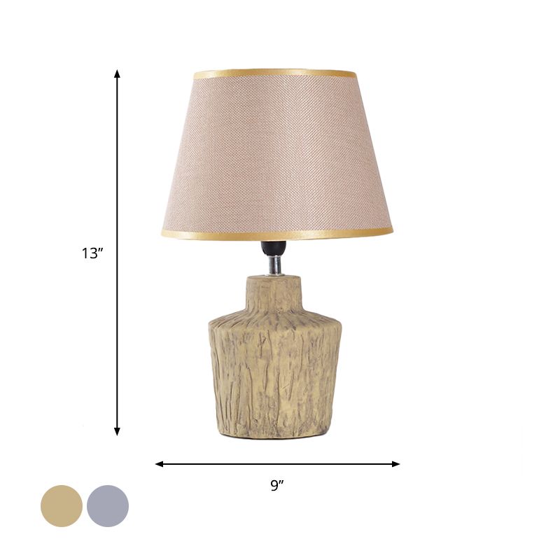 Mesa nocturna en forma de frasco gris/amarillo Lámpara de cerámica moderna 1 cabezal lámpara nocturna con sombra de tela de barril