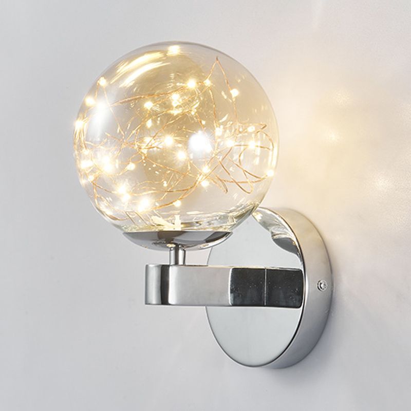 Modern Style Spherical Shape Wall Sconce Glass 1 Light Sconces for  Dining Room