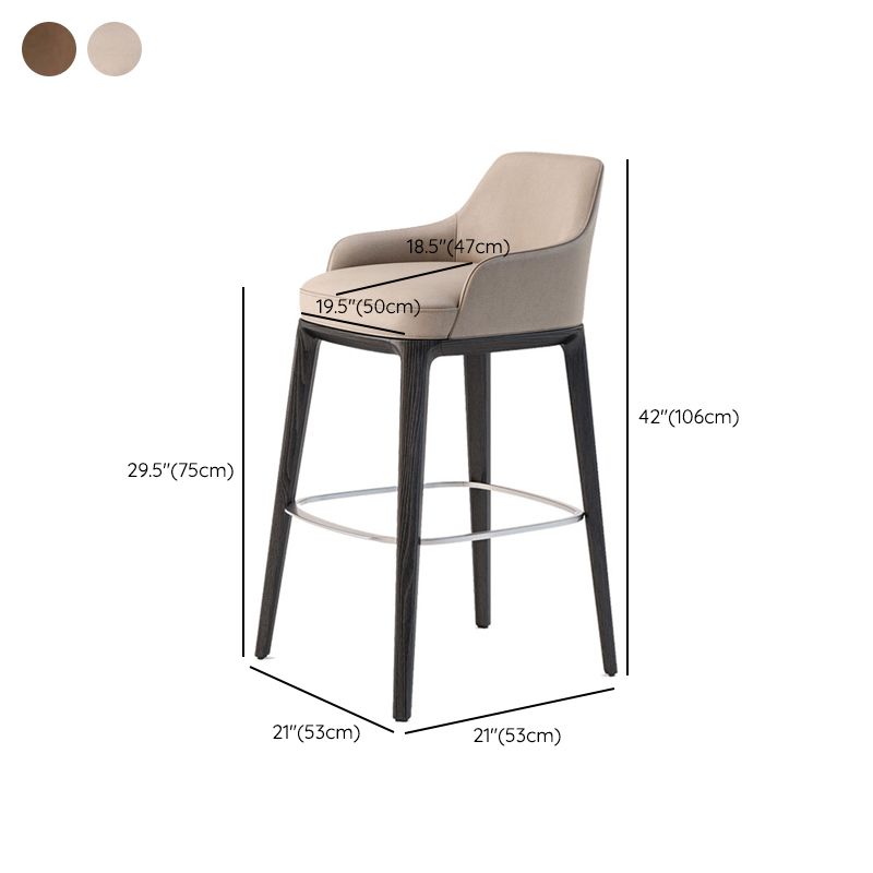 Faux Leather Upholstered Arm Bar Stool with Solid Wood Legs for Home