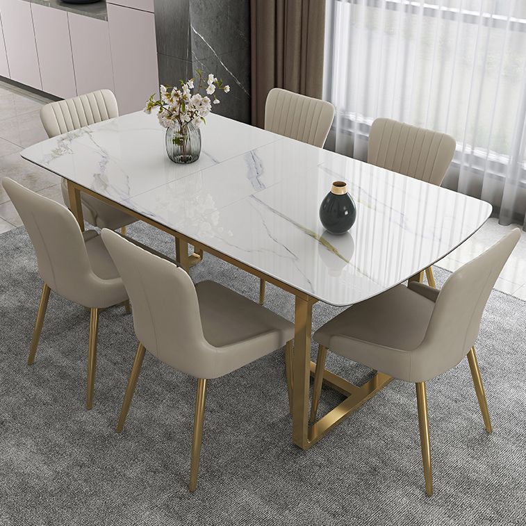 Glam 1/4/5/7 Pieces Scalable Dining Table Set with Sintered Stone Top White Dinette Set