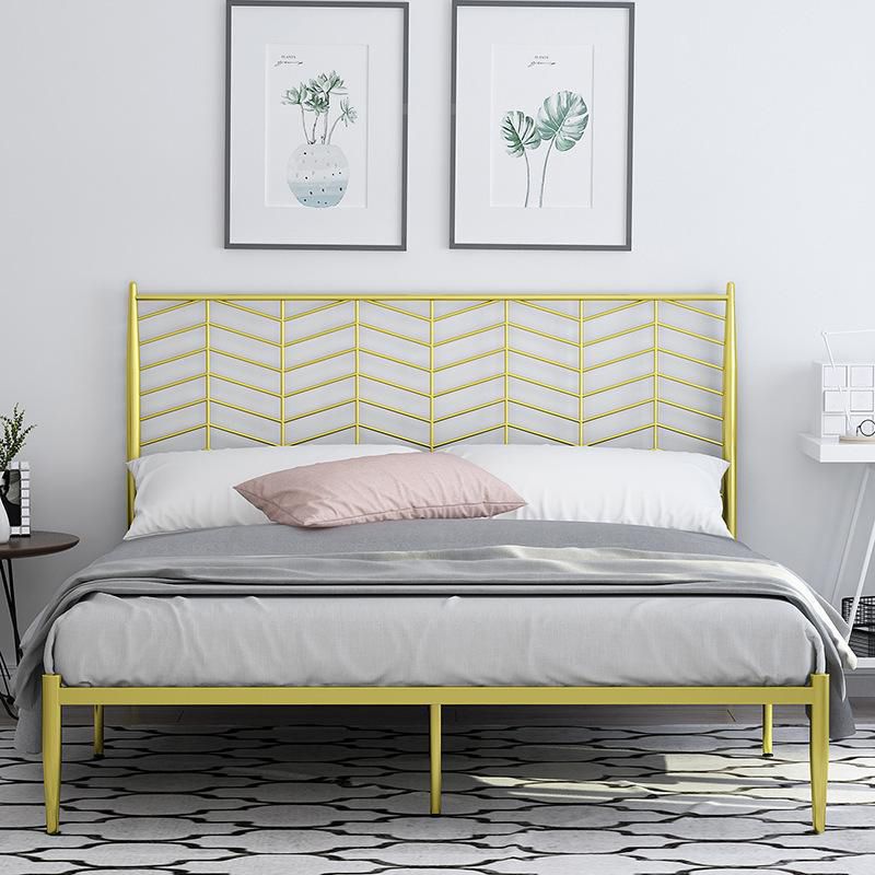 Glam Style Bed with Open-Frame Headboard and Iron Legs 47.24" High