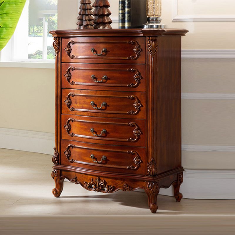 Dark Brown Mid-Century Modern Chest Pine Wood Drawer Knobs Rectangle Accent Chest