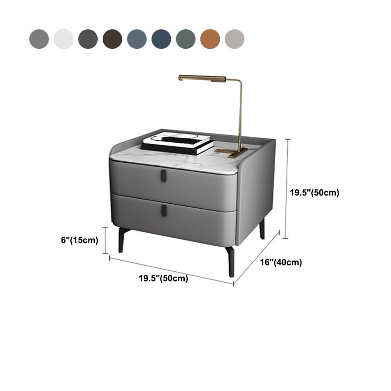Modern 20-inch Tall Solid Wood Night Table 2-Drawer Stone Top Nightstand