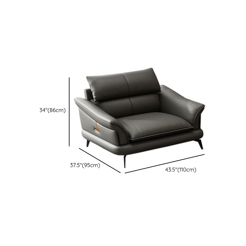 Glam Settee Genuine Leather Black Living Room Flared Arm Cushions Standard Sofa