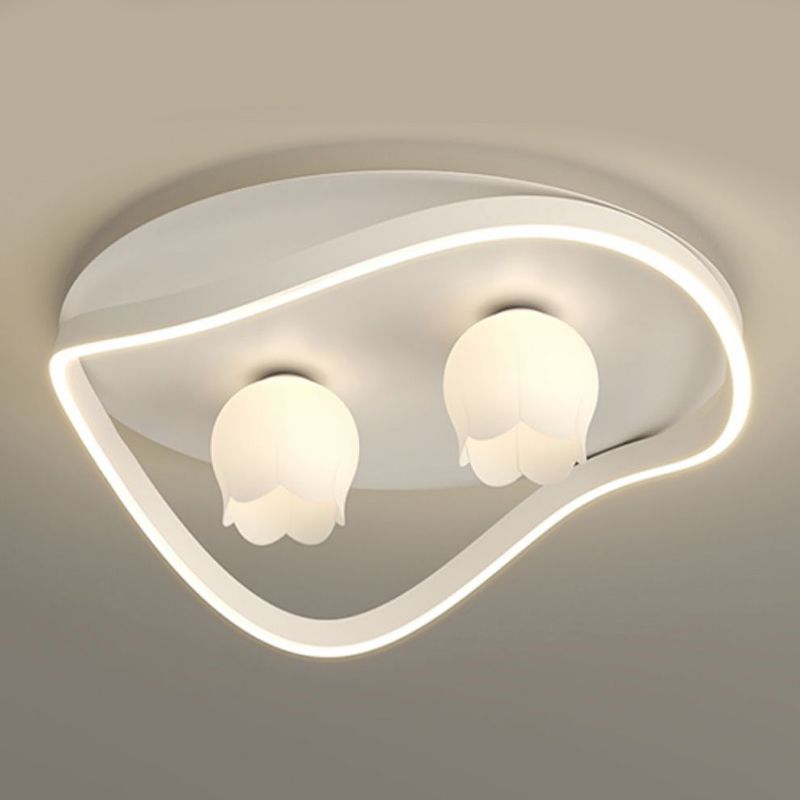 LED Modern Metal Flush Mount Linear Shape Ceiling Light with Plastic Shade for Living Room