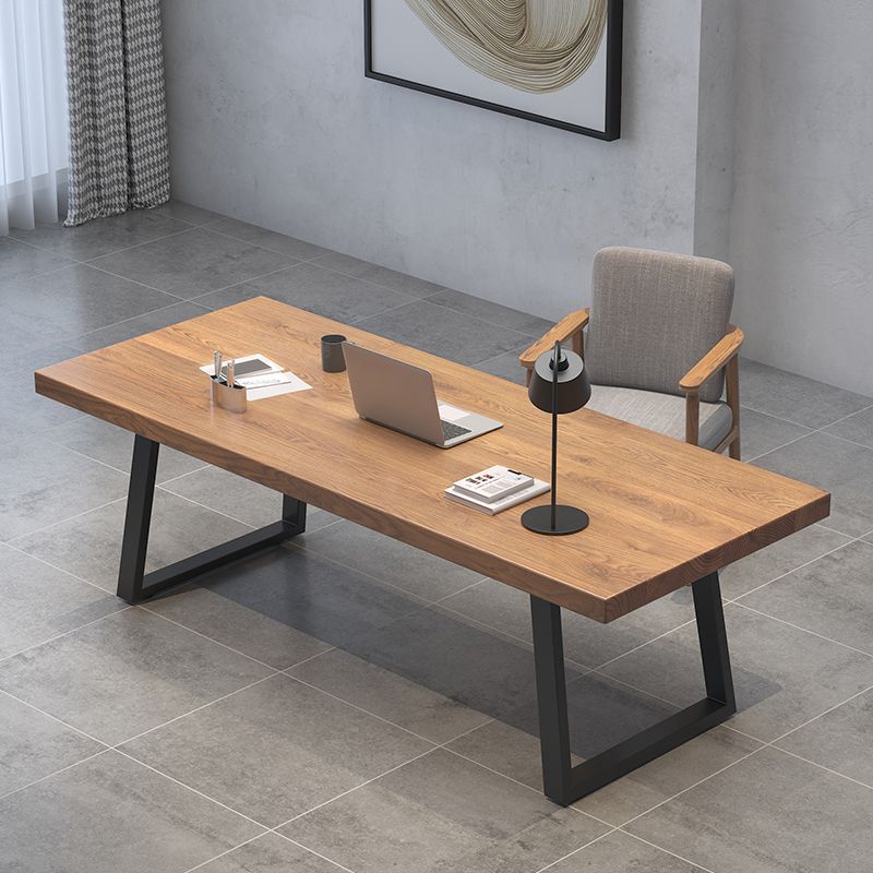 Mesa de comedor industrial rectangular, mesa fija de color madera con madera maciza de pino