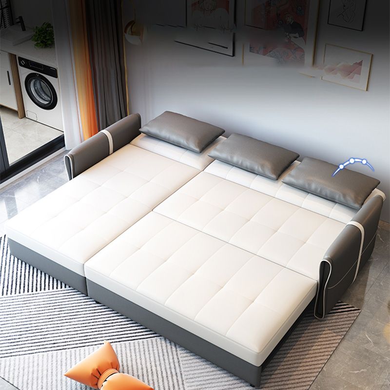 Mid Century Modern Tight Back Sofa Faux Leather Square Arm Sofa