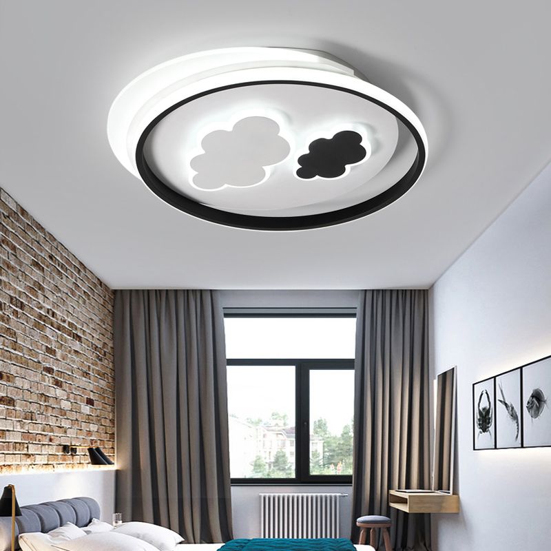 Cloud Child Room Flush Mount Ceiling Light Acrylic Minimalistic LED Flush Light Fixture in Black-White