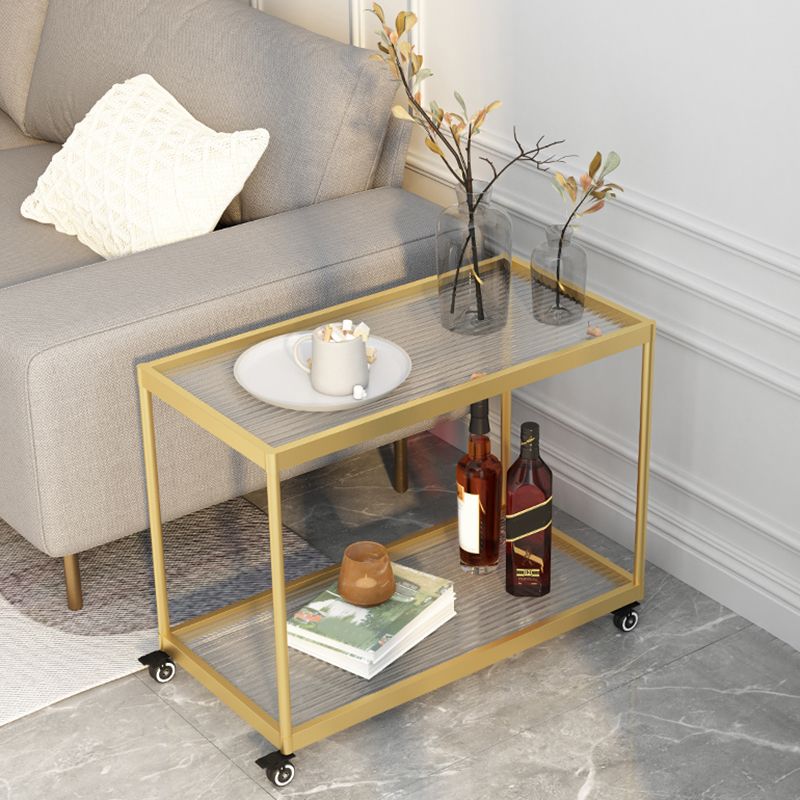 21.6" Tall Modern Rectangular Glass Top Side Table Iron Frame End Table with Shelf