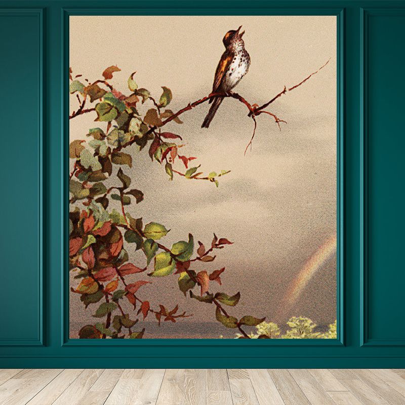 Stain-Proof Branch and Bird Mural Modern Non-Woven Wall Art, Custom Size Available