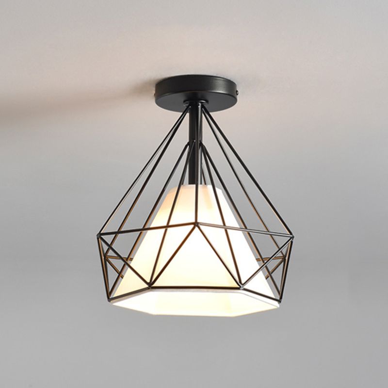 Metal Wire Frame Mini Ceiling Light Modern Simplicity Style Flush-mount Lamp for Hallway Balcony