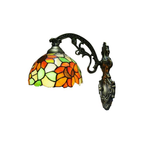 Loft Sunflower Wall Sconce Light Stained Glass 1 Light Wall Mount Light in Antique Bronze for Bedroom