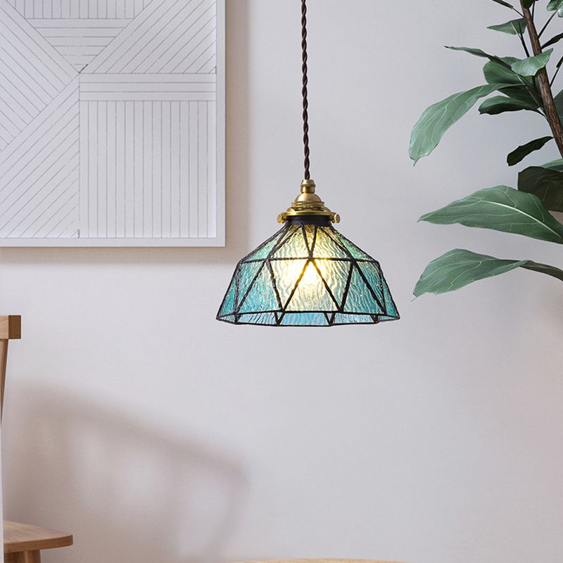 Bedroom Hanging Ceiling Light Tiffany Pendant Ceiling Light with Conical Stained Art Glass
