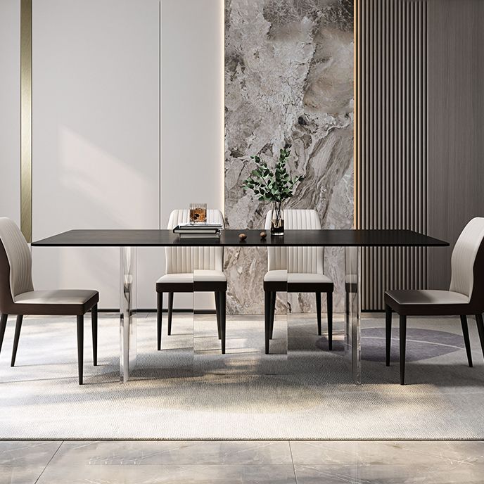 Modern Rectangle Dining Table Black Top Sintered Stone Table for Home
