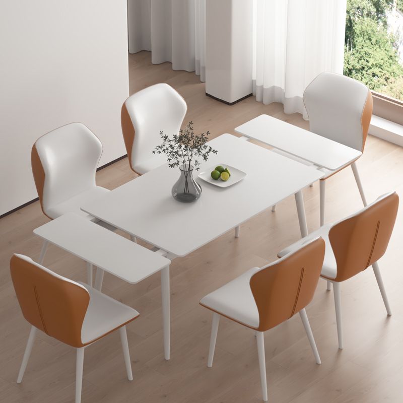 Contemporary Extendable Rectangular White Dining Table with 4 Foot