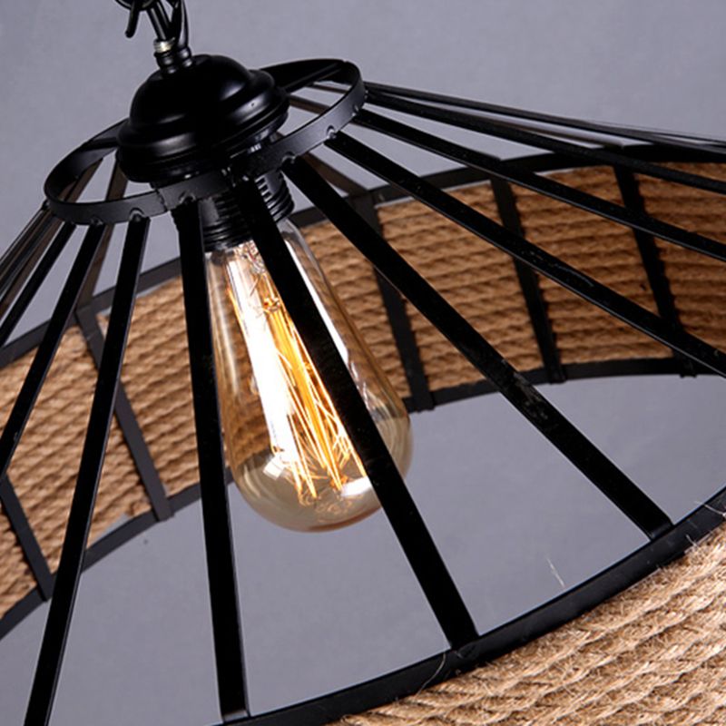 1 Light Pendant Lighting Industrial Style Drum Shape Rope Hanging Ceiling Light