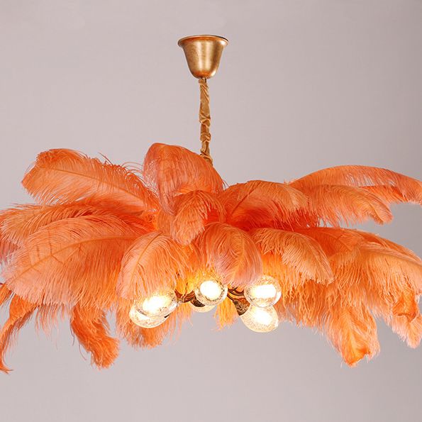 Ostrich Feather Ceiling Chandelier Modern Nordic Creative 5 Light Hanging Ceiling Light for Bedroom