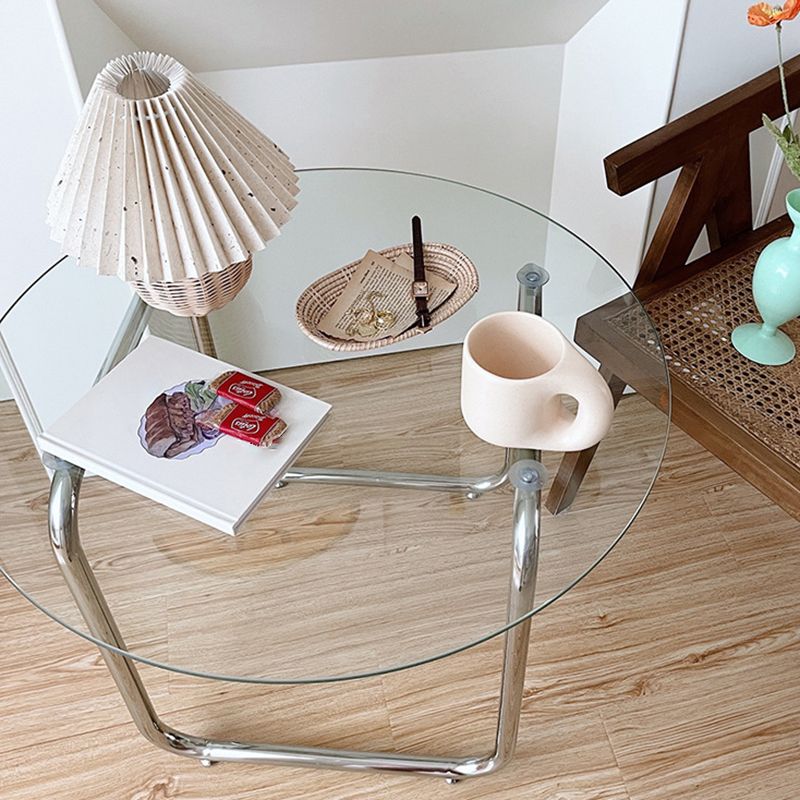 Tempered Glass Top Coffee Table Chrome Finish Sled Base Cocktail Table
