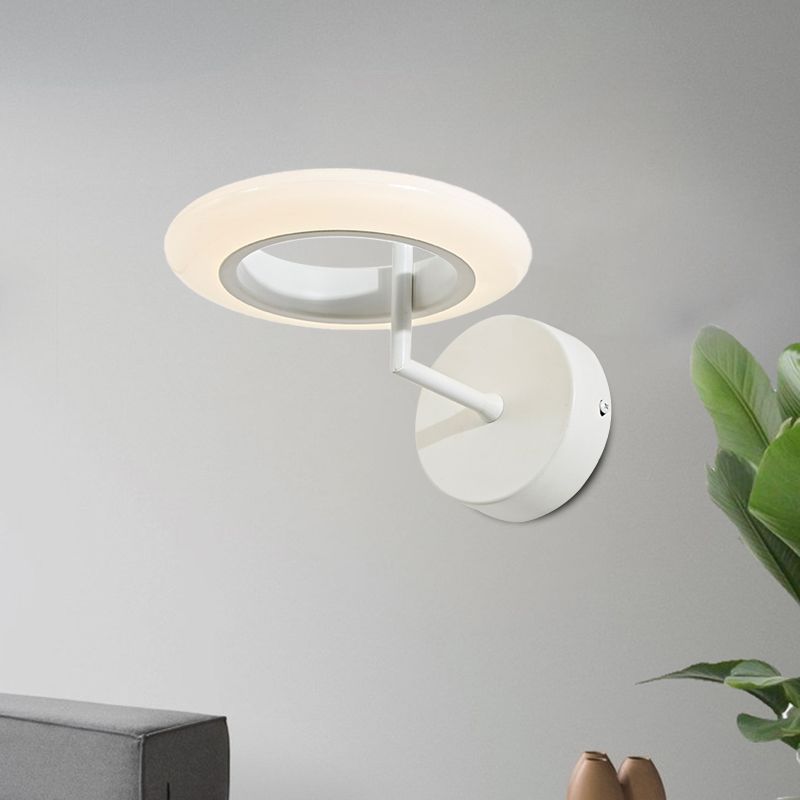 Coffee/White Round Lighting Sconce Modernist Acrylic LED Wall Lamp Fixture with Curved Arm in Warm/Natural Light