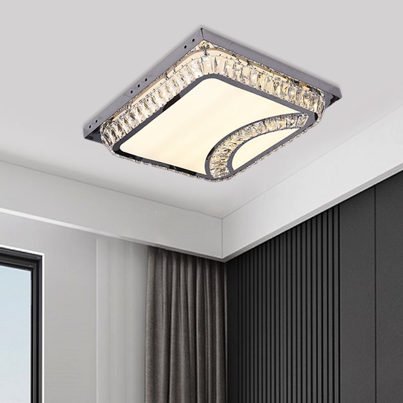 Simple Square Flush Mount Beveled Crystal Embedded LED Ceiling Lighting in Chrome