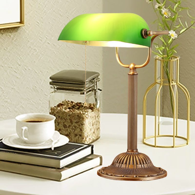 1 Light Rollover Shade Metal Night Light Country Green Glass Nightstand Lamp with Pull Chain for Bedroom