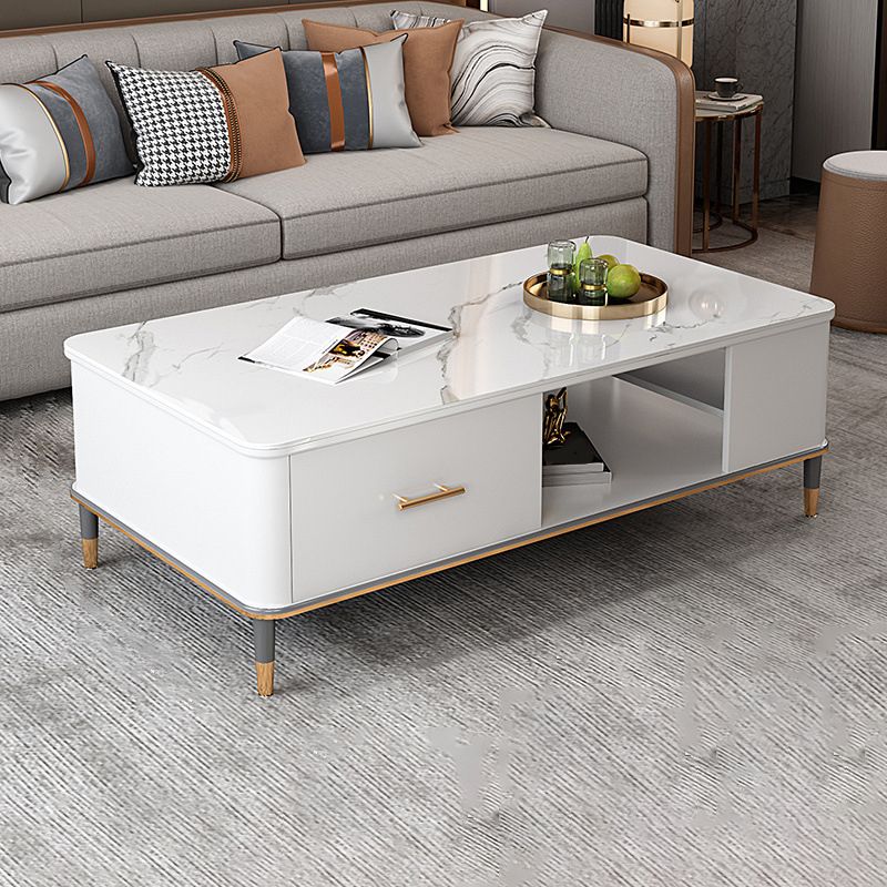 17"H Glam Coffee Table Rectangular Coffee Cocktail Table with Drawer
