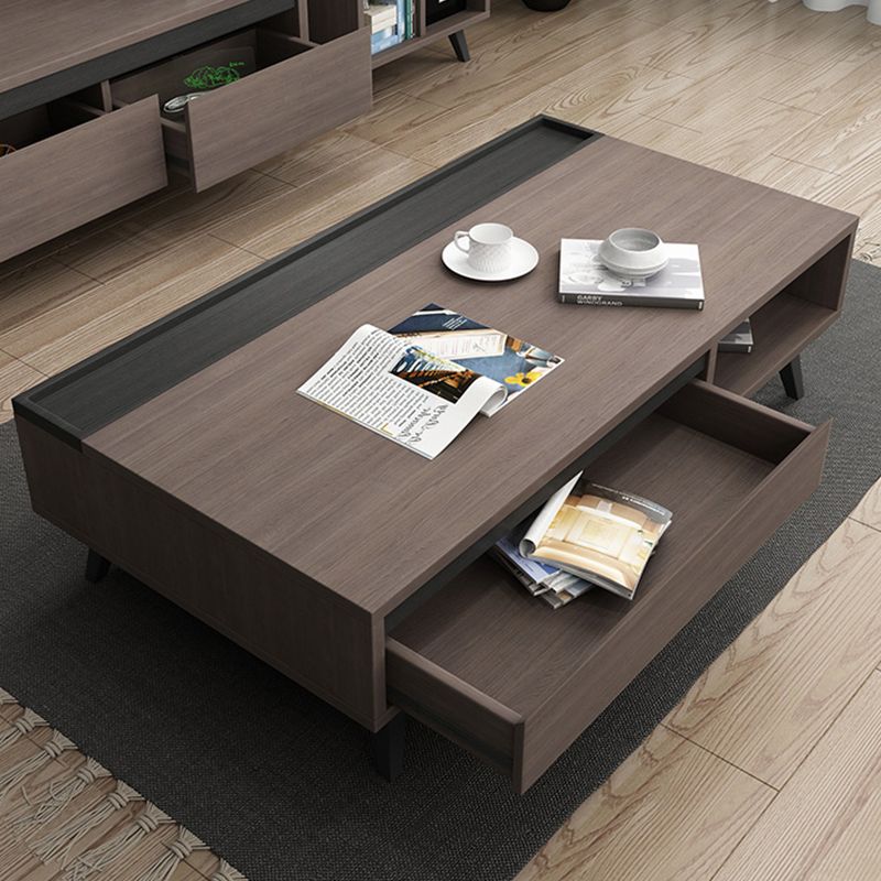 Modern 4 Legs Rectangle Cocktail Table in Wood with a Drawers
