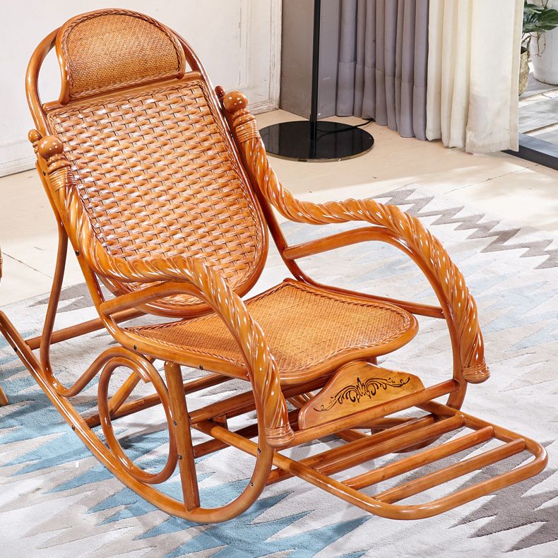 Woven Rope Rocking Chair Rattan Traditional Solid Rocking Accent Chair with Cushions