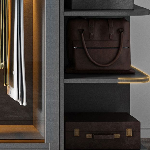 Grey Contemporary Wardrobe Closet Sliding Wardrobe Armoire with Drawer