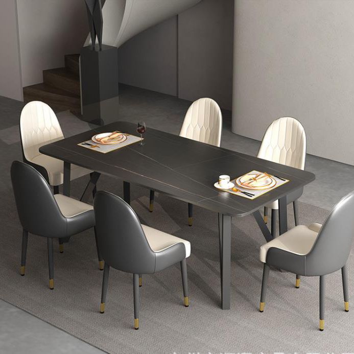 Rectangle Dining Table 4 Legs Dining Table in Black Frame for Kitchen