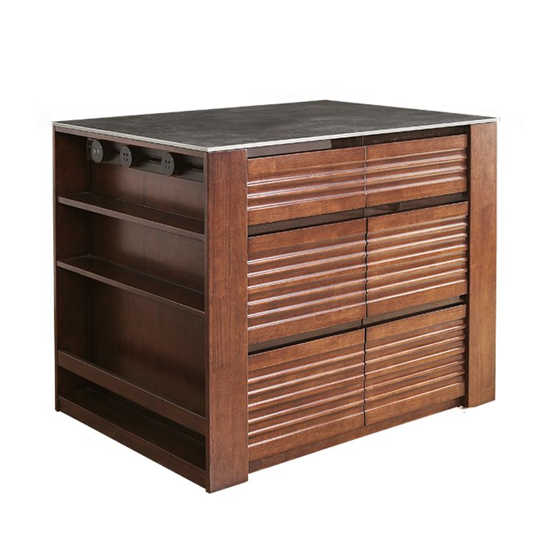 Stationary Kitchen Island Granite Top Kitchen Island Table with 6 Drawers