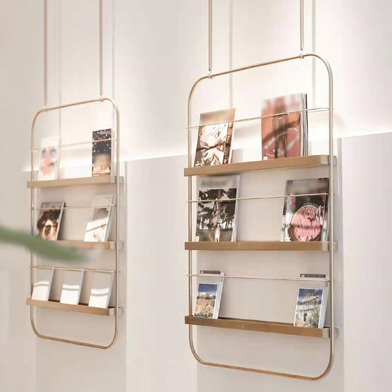 Metal Floating Bookcase Gold Color Wall Mounted Shelf for Home Office