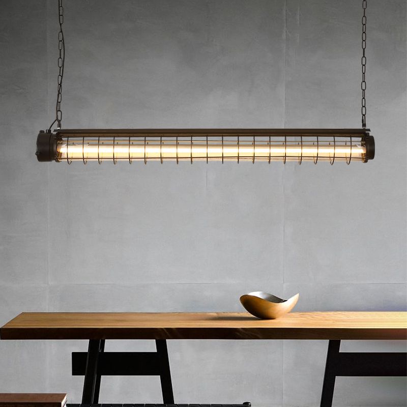 Tubular Cage Dining Room Island Lamp Industrial Metal Black Hanging Ceiling Light