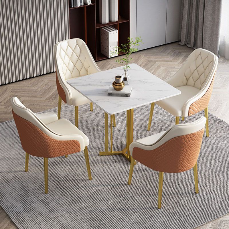 Stone Top Dining Table Contemporary Dining Table with Gold Pedestal Base