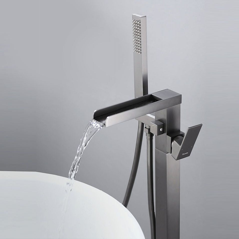 Floor Mounted Metal Freestanding Tub Filler Single Handle Waterfall Freestanding Faucet