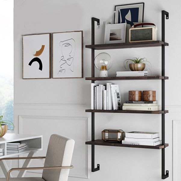 Contemporary Metal Frame Bookcase Wall Mounted Closed Back Bookshelf for Home Office