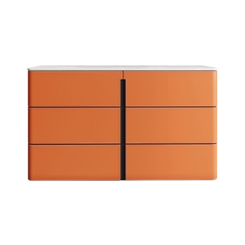 Stone and Wood Sideboard with Drawers Modern Buffet in Orange