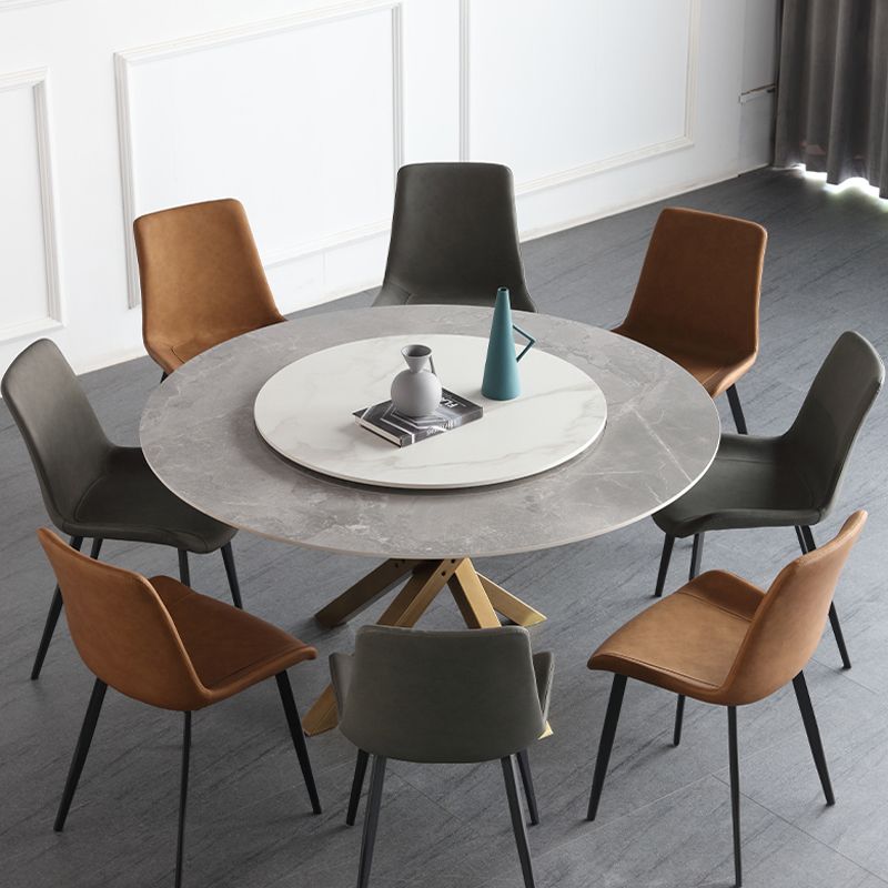 Sillas de comedor de cuero estilo moderno con respaldo macizo y 4 patas negras (juego de 2)