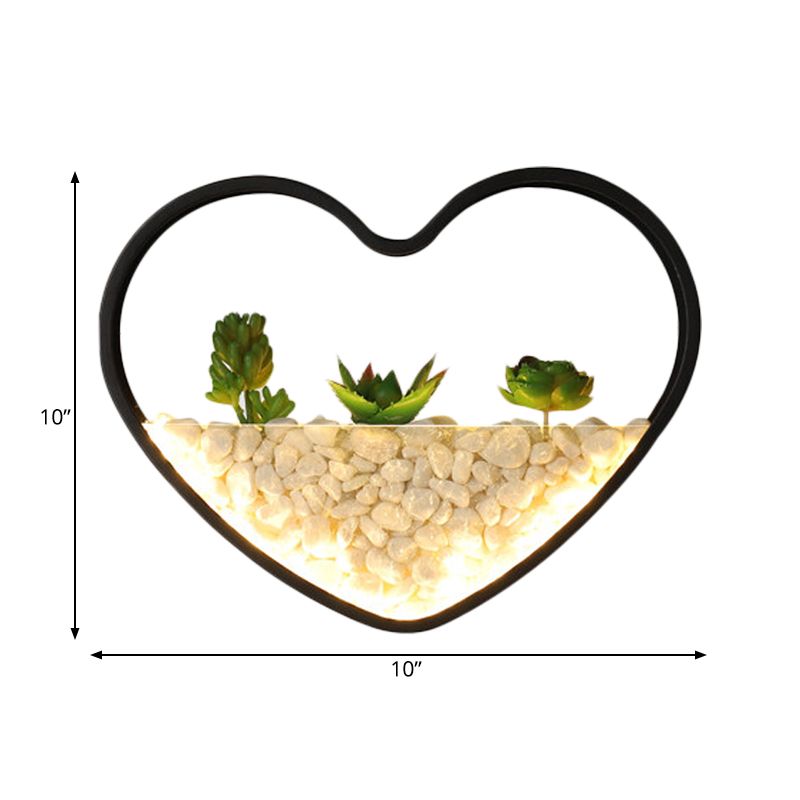 Fake Succulent Plant Wall Light Metal Stone Modern Creative Sconce Light in Black for Bedroom